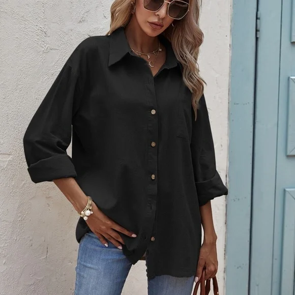 Classic Mocha Brown Button up Oversized Boyfriend Top - Picture 7 of 12